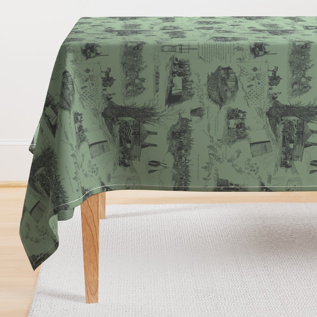 Charcoal Toile on a Dark Green BG