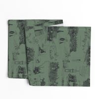 Charcoal Toile on a Dark Green BG