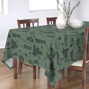 Charcoal Toile on a Dark Green BG