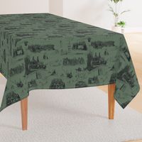 Charcoal Toile on a Dark Green BG