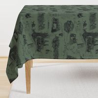 Charcoal Toile on a Dark Green BG