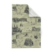 Charcoal Toile on Pale Green BG