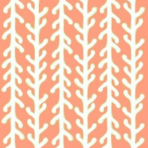 White & Green Kelp Ribbon Stripe on Orange