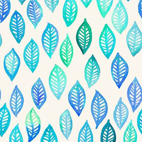 Watercolor Leaf Pattern in Blue and Turquoise