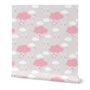 Sweet soft little indian baby dream sleepy night clouds love hearts and indian arrows scandinavian pastel illustration pattern in pink