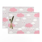 Sweet soft little indian baby dream sleepy night clouds love hearts and indian arrows scandinavian pastel illustration pattern in pink