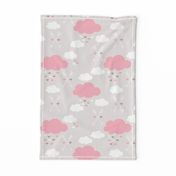 Sweet soft little indian baby dream sleepy night clouds love hearts and indian arrows scandinavian pastel illustration pattern in pink