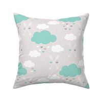 Sweet soft little indian baby dream sleepy night clouds love hearts and indian arrows scandinavian pastel illustration pattern in mint