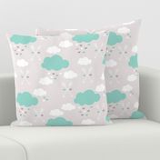 Sweet soft little indian baby dream sleepy night clouds love hearts and indian arrows scandinavian pastel illustration pattern in mint