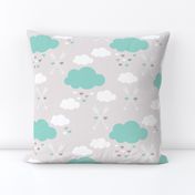 Sweet soft little indian baby dream sleepy night clouds love hearts and indian arrows scandinavian pastel illustration pattern in mint