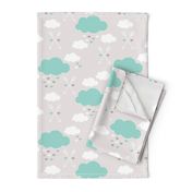 Sweet soft little indian baby dream sleepy night clouds love hearts and indian arrows scandinavian pastel illustration pattern in mint