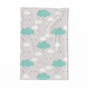 Sweet soft little indian baby dream sleepy night clouds love hearts and indian arrows scandinavian pastel illustration pattern in mint