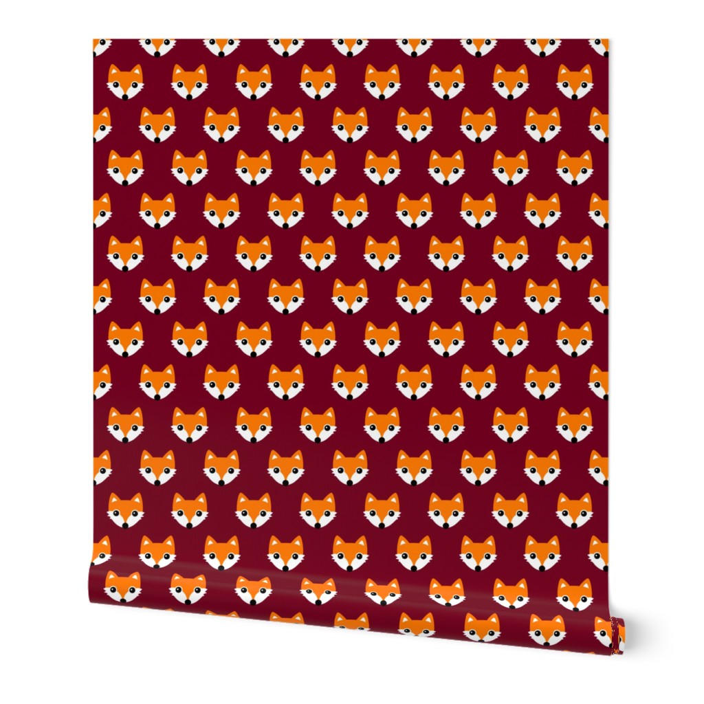 Colorful retro foxes fun kids illustration woodland theme maroon red orange