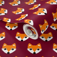 Colorful retro foxes fun kids illustration woodland theme maroon red orange