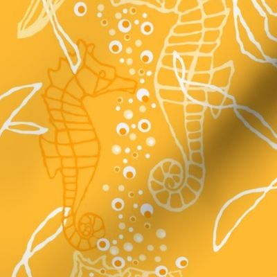 Bright Orangey Yellow Seahorse & Kelp Pattern