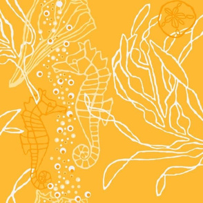 Bright Orangey Yellow Seahorse & Kelp Pattern