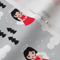 Sweet red winter ice queen christmas angels dreamy clouds illustration pattern for kids blue