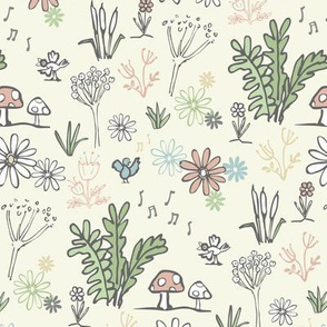 Ditsy woodland flowers - cream