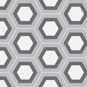 Layered Hexagons Gray White