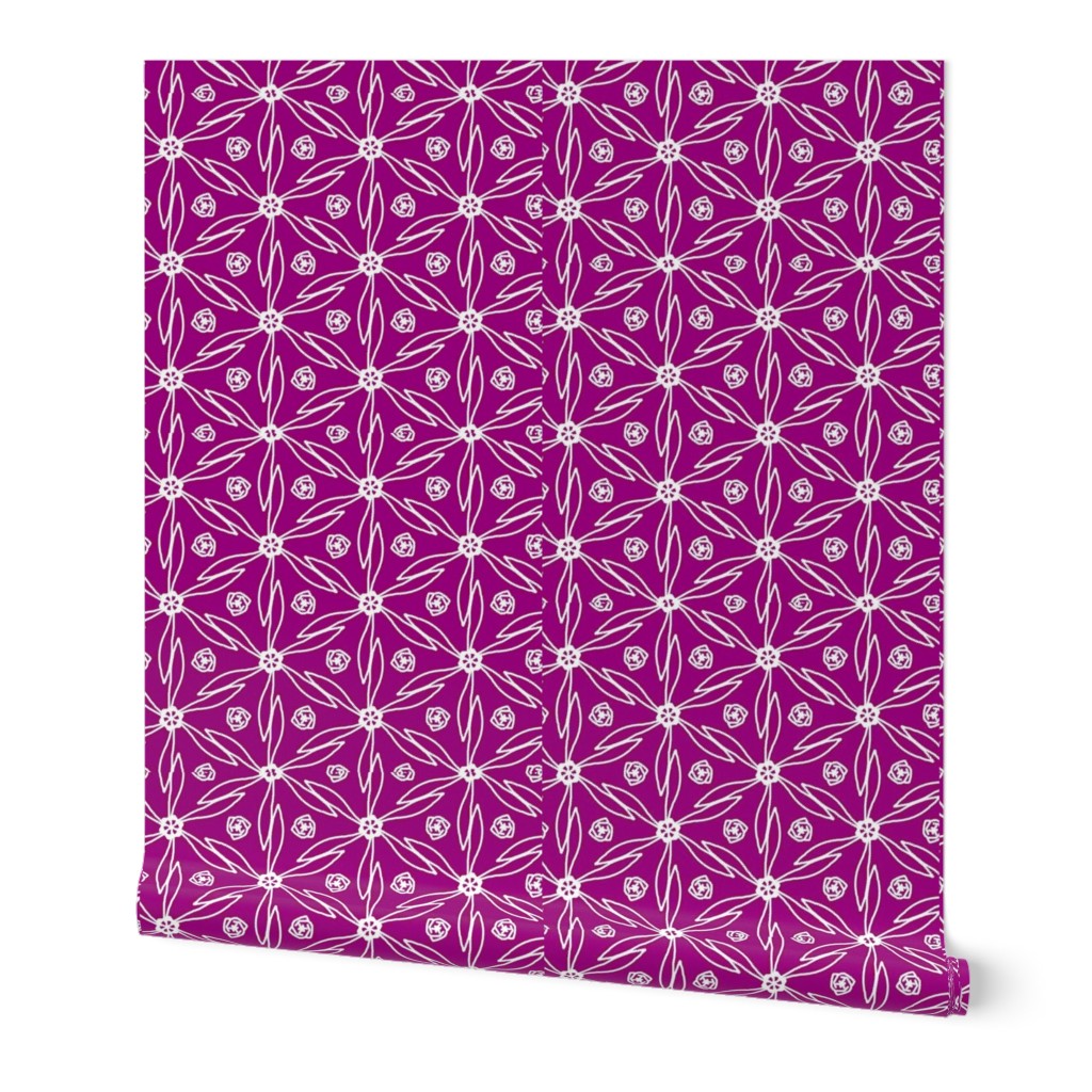 Medium Red Violet - White Line Sketched Flowers