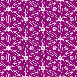 Medium Red Violet - White Line Sketched Flowers