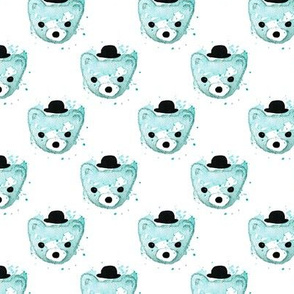 Watercolor hipster grizzly bears cute illustration for kids soft blue pastel 