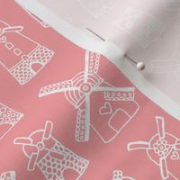Fuchsia pink purple windmill illustration Holland travel pattern