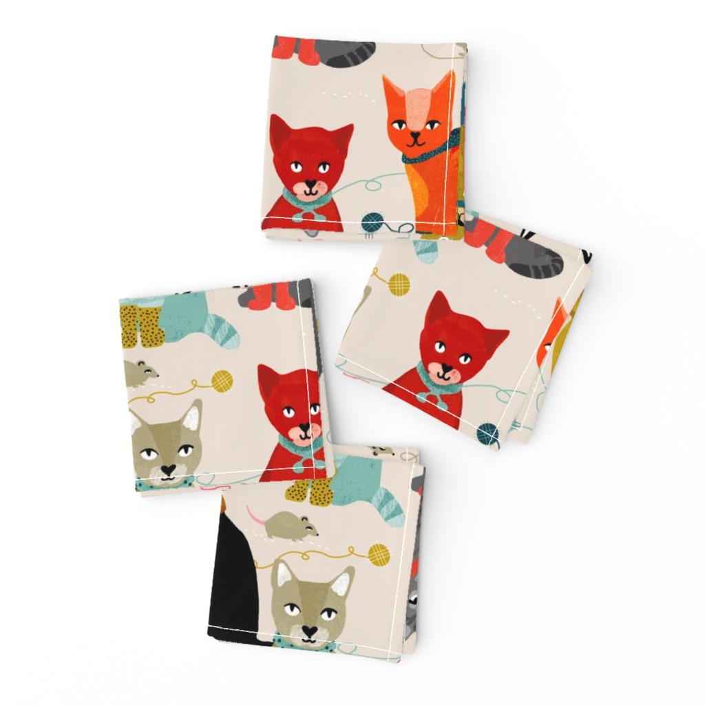 kittens in mittens // sand light knitting crafty fabrics for cat ladies