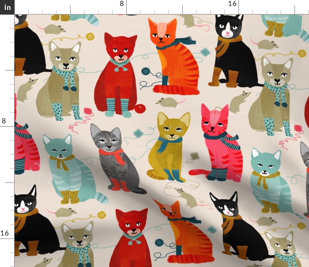 kittens in mittens // sand light knitting crafty fabrics for cat ladies