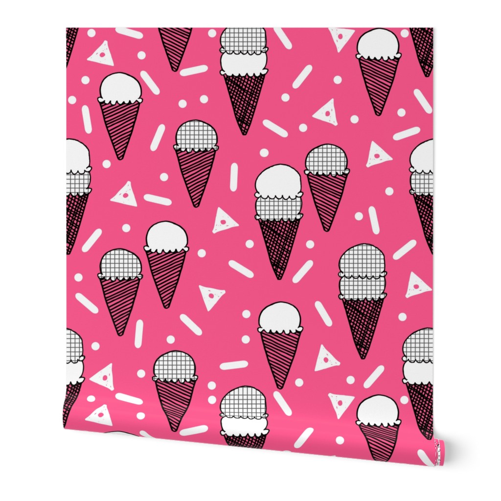 ice cream party // bright pink mini tropical summer ice cream food pattern illustraiton