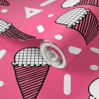 ice cream party // bright pink mini tropical summer ice cream food pattern illustraiton