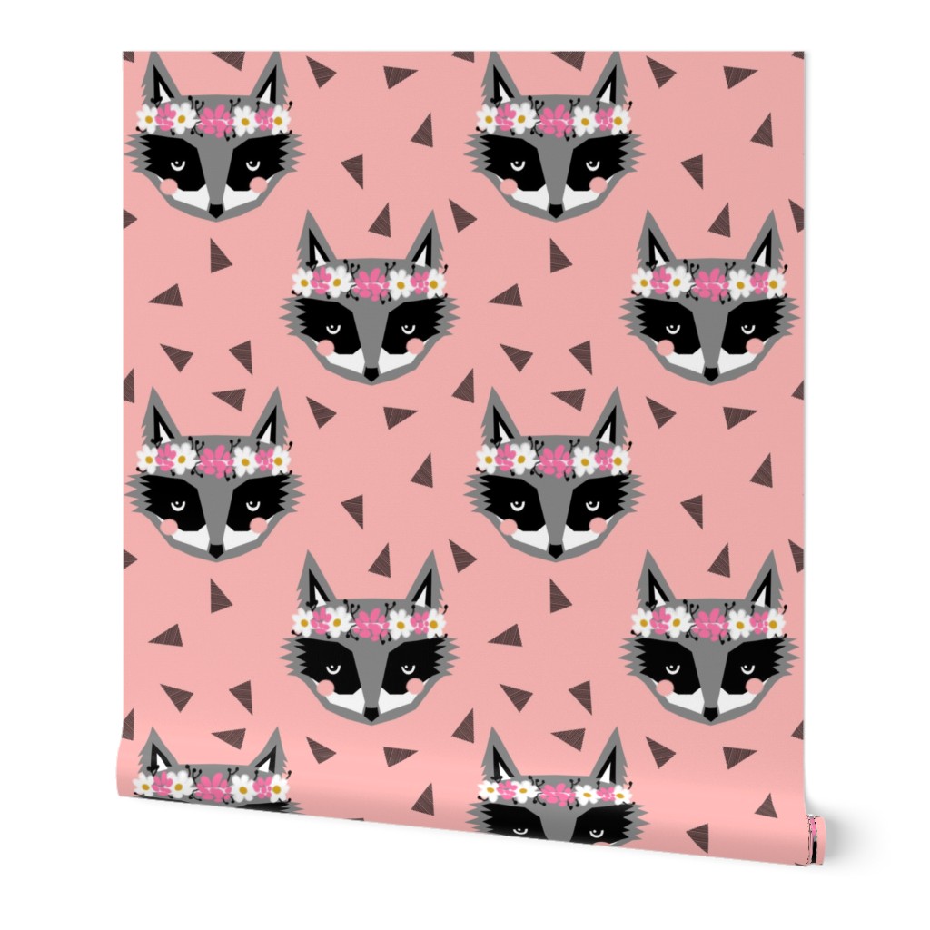 raccoon pink girly flowers spring