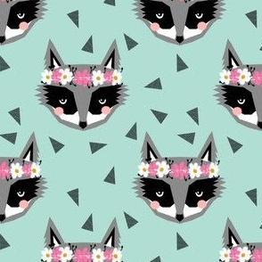 raccoon flowers spring girly mint and pink