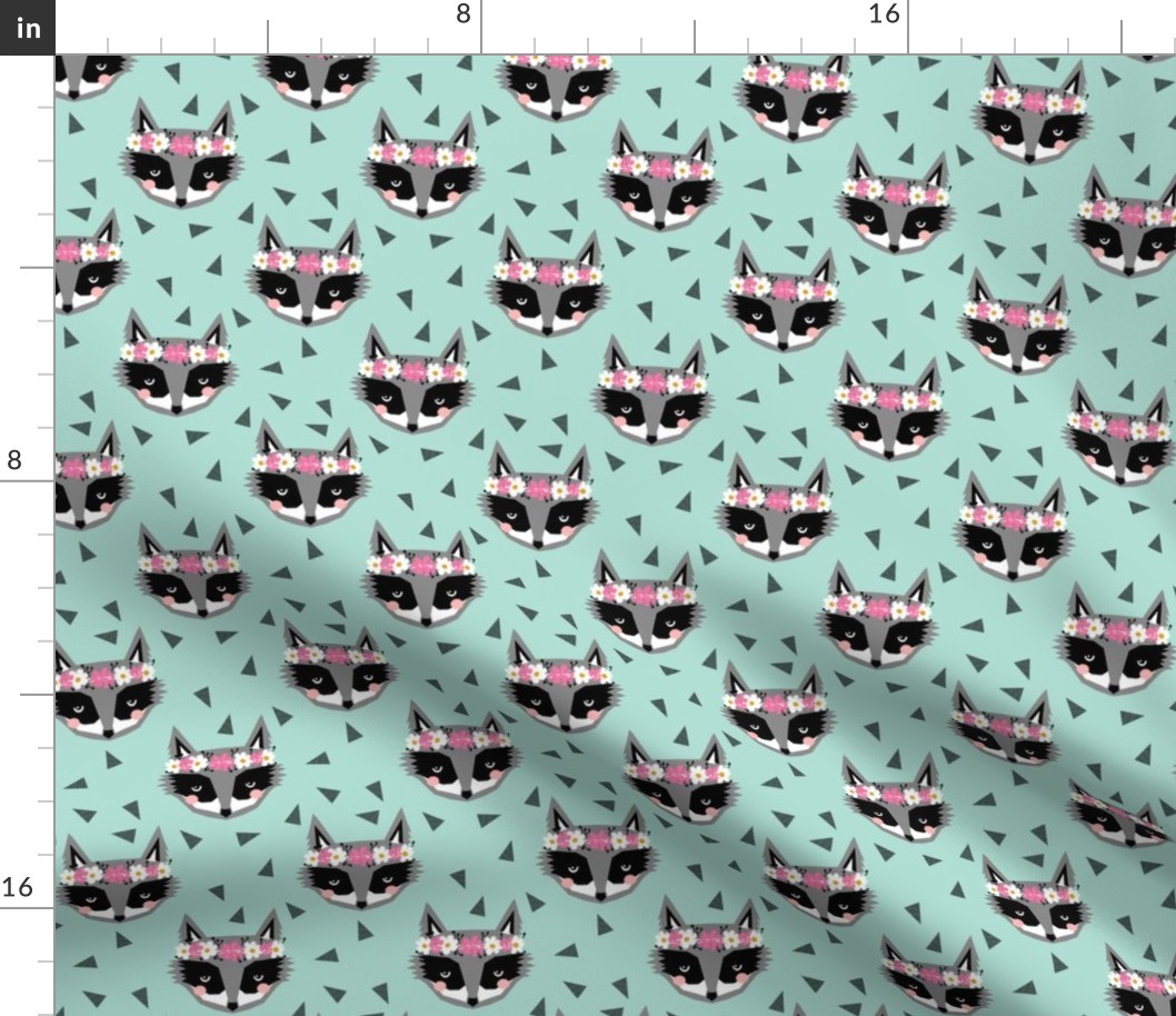 raccoon flowers spring girly mint and pink