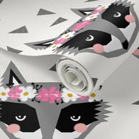 raccoon cream flowers spring girly