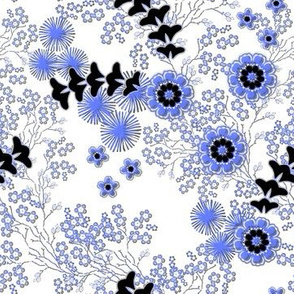 Asian floral in summer blue
