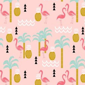 tropical pink flamingo beach summer palm tree mint and pink coral cute kids summer design