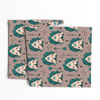 Cool scandinavian style african lion and arrows safari animals kids illustration geometric pattern in beige and blue