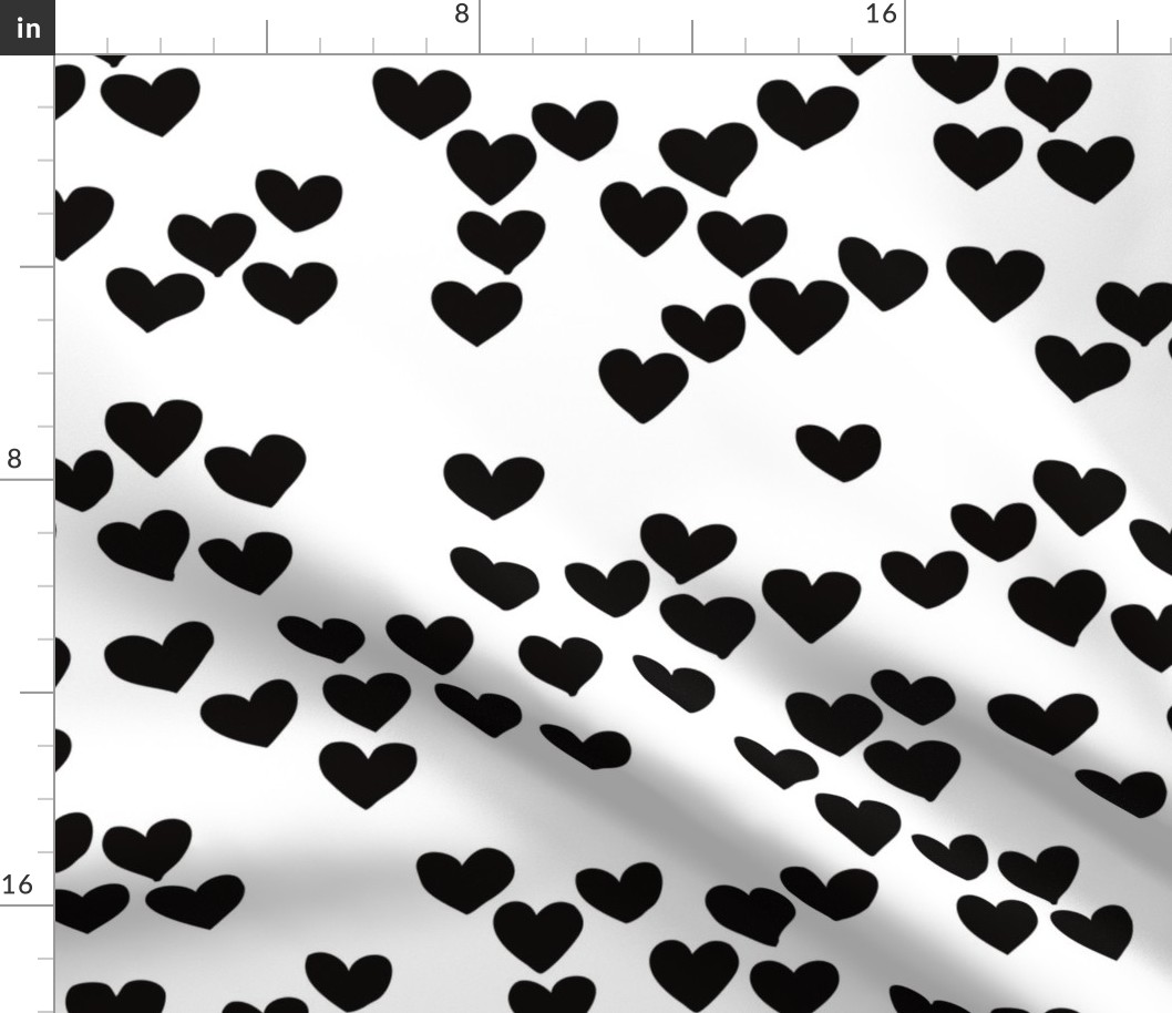 Pastel love hearts tossed hand drawn illustration pattern scandinavian style in neutral black and white