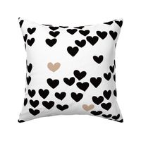 Pastel love hearts tossed hand drawn illustration pattern scandinavian style in neutral black and white ochre