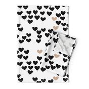 Pastel love hearts tossed hand drawn illustration pattern scandinavian style in neutral black and white ochre