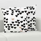 Pastel love hearts tossed hand drawn illustration pattern scandinavian style in neutral black and white ochre