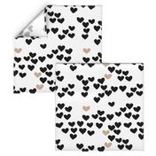 Pastel love hearts tossed hand drawn illustration pattern scandinavian style in neutral black and white ochre