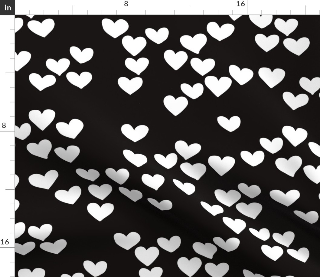 Pastel love hearts tossed hand drawn illustration pattern scandinavian style in neutral black and white