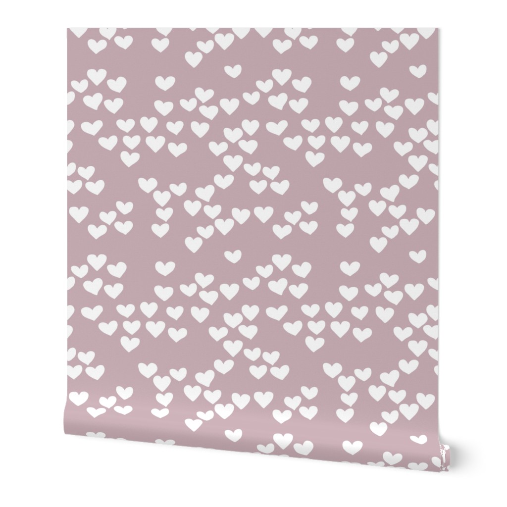 Pastel love hearts tossed hand drawn illustration pattern scandinavian style in violet