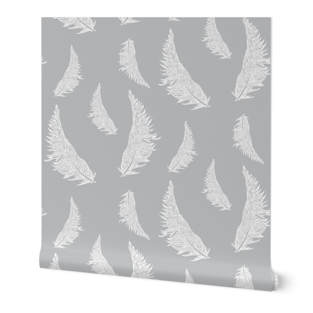 Feather Illustration White on Gray