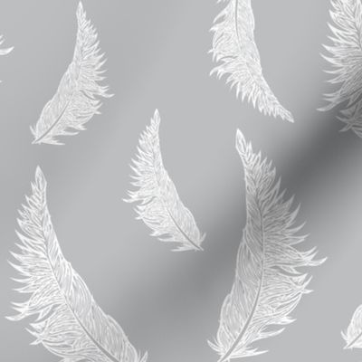 Feather Illustration White on Gray
