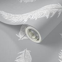 Feather Illustration White on Gray