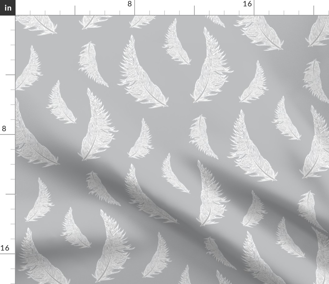 Feather Illustration White on Gray