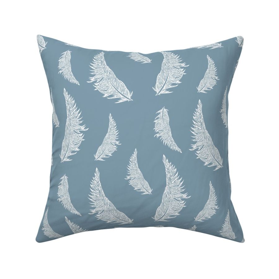 Feather Illustration White on Wedgewood